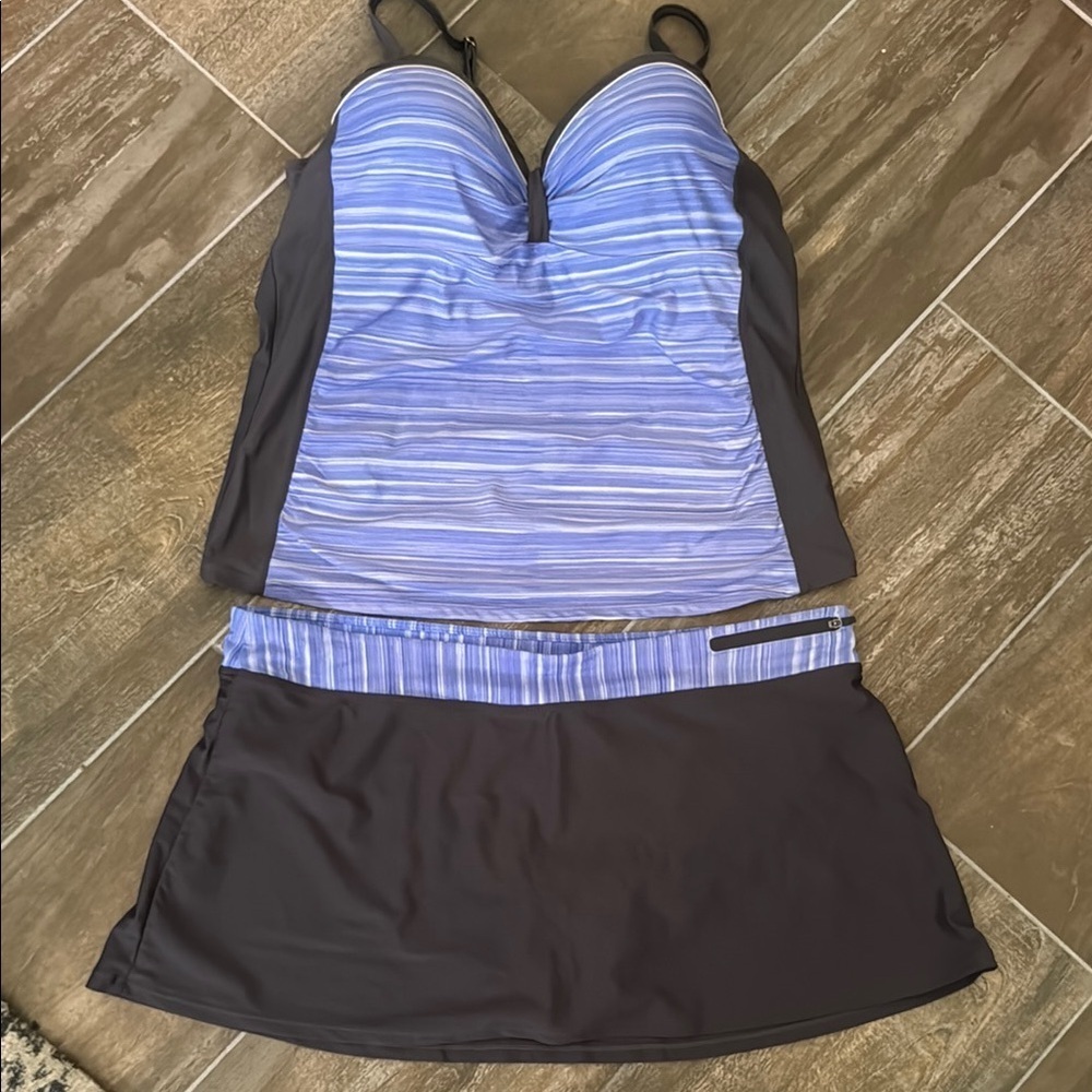 Striped Blue and Black Tankini Top